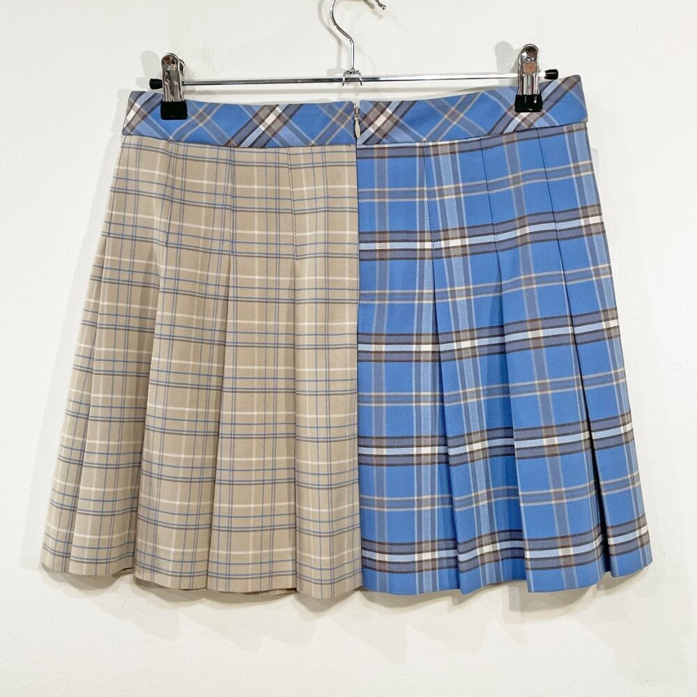 New Aritzia Olive Plaid Pleated Mini Skirt Blue Beige 10 $88 - Picture 3 of 7